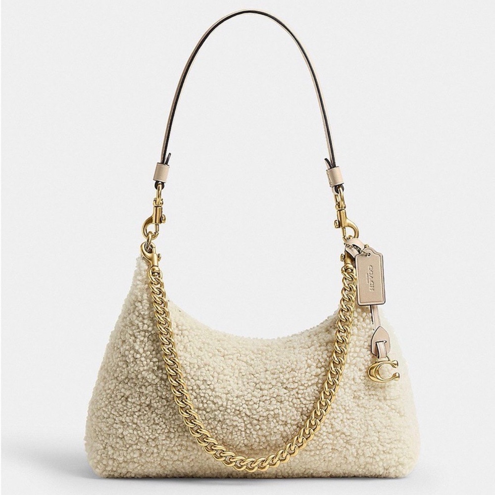 Coach Juliet Shoulder Bag 25 w/ 3 Straps in Brass/Beige Shearling & Leather NWT